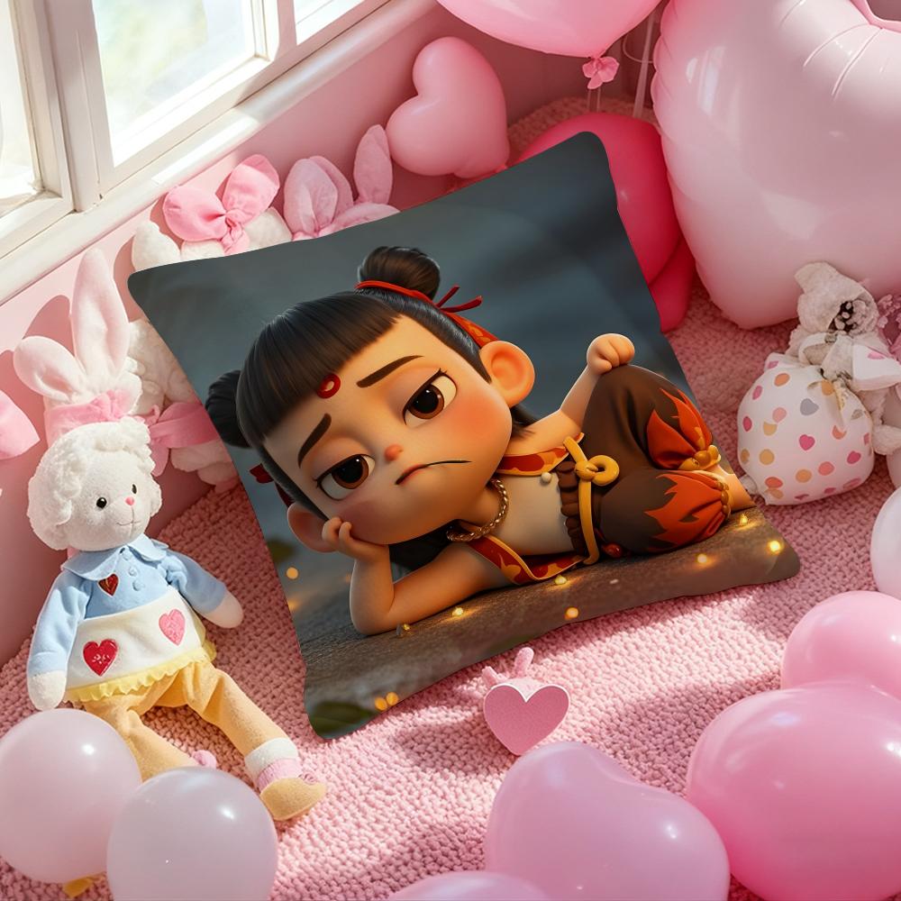 Nezha Chinese Anim Cushion Cover Pattern Printed Pillowcase for Living Room Sofa Cushion Cover & Bedroom Decor