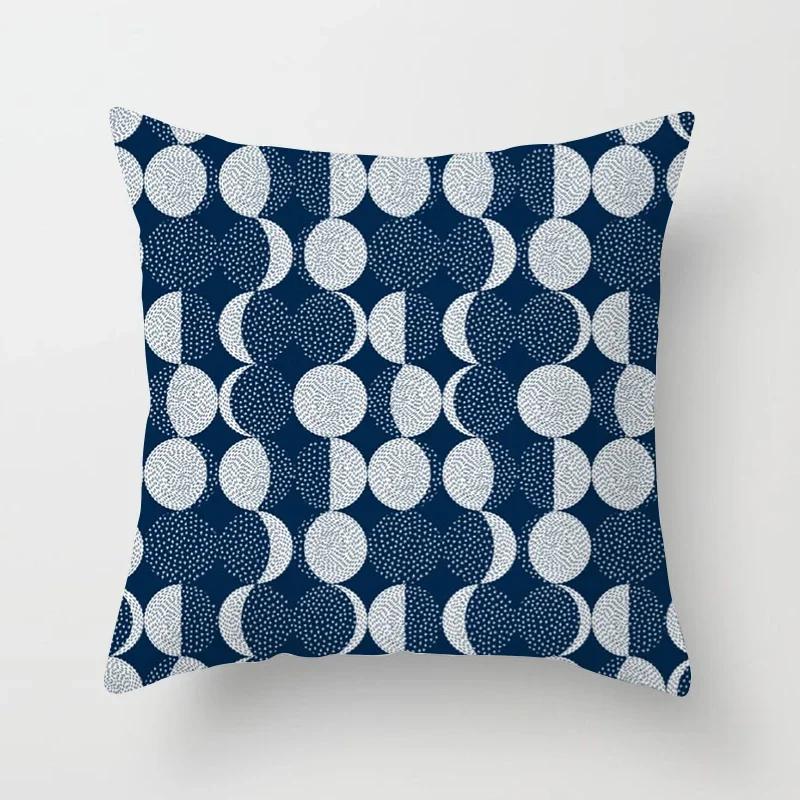 Blue Abstract Geometric Pillowcase Plant Cushion Cover Home Sofa Chair Decor  Set