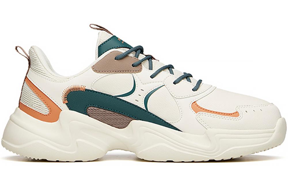 Men's Sneakers ANTA Chunky Sneakers Men's Low-top Light Beige White/Dark Moss Green/Orange