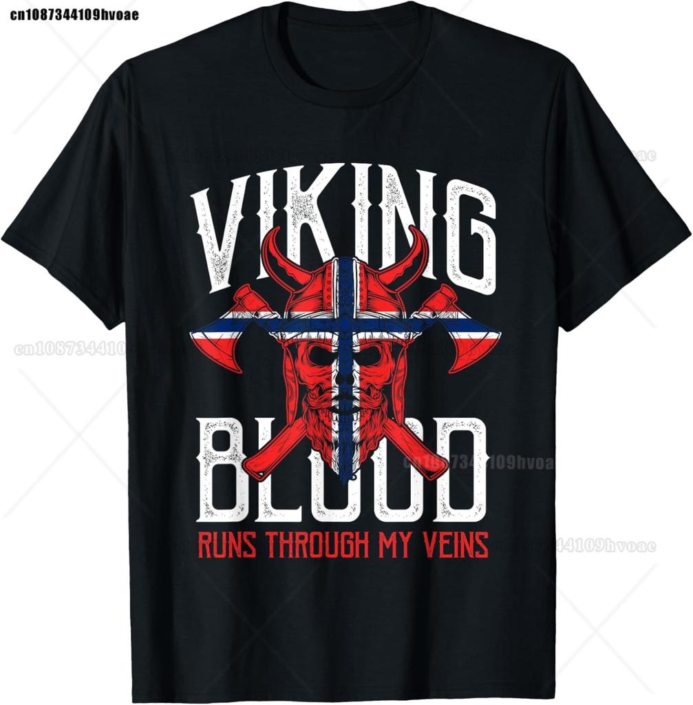Viking Blood Skull Bandiera Norvegese Orgoglio Norvegia Maglietta