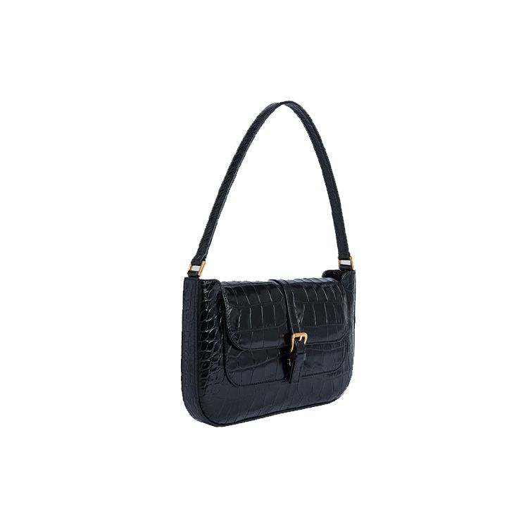 By Far Miranda Crocodile Pattern Handbag Leather Shoulder Bag Women handbags Black 19CRMDASBLDMED