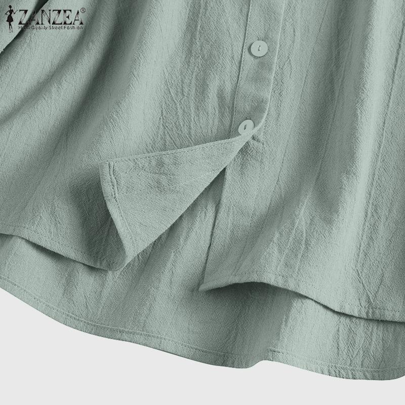 ZANZEA Dámská ležérní halenka s límečkem s dlouhým rukávem v jednobarevné barvě