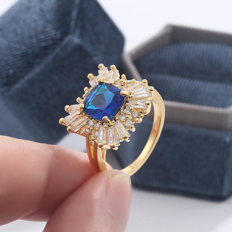 Inlaid Topaz Yellow Gold Dark Blue Personalized 18K Ring
