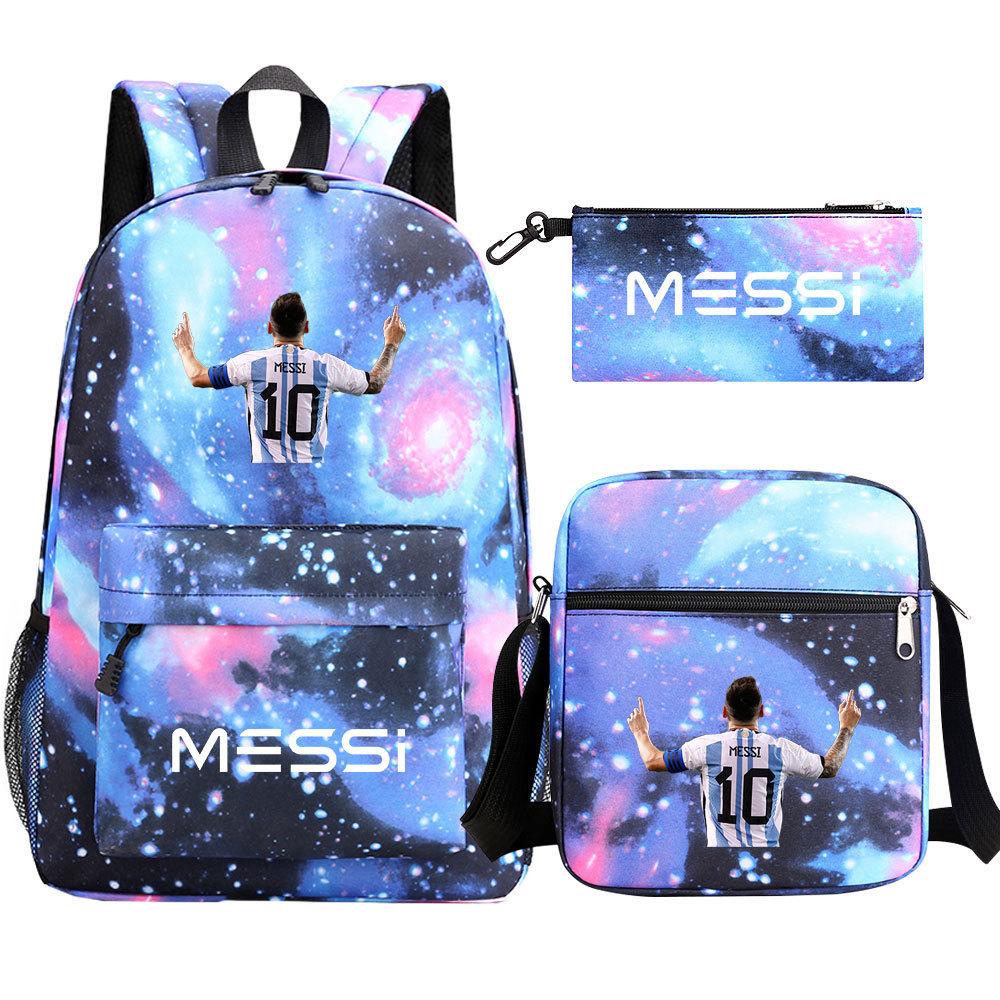 Football Star Print Youth Primary And Secondary School Students Schoolbag Three-Piece Set Men'S And Women'S Backpack