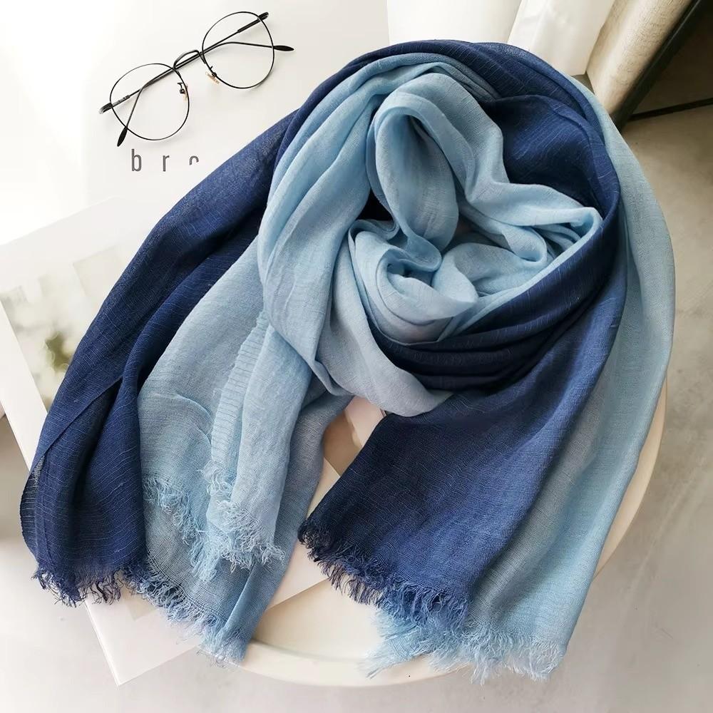Soft Texture Cotton Scarf Simple Long Shawl Color Matching Short Tassel Scarf  Daily Wearing