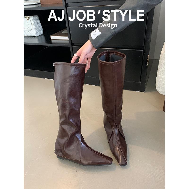 Autumn and winter new fashion square head soft face double wear leather high tube but knee thin knight women boots design sense