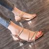 Sandals women's summer mid-heel 2025 new rhinestone one-word buckle with square head thin heel design sense niche high heels