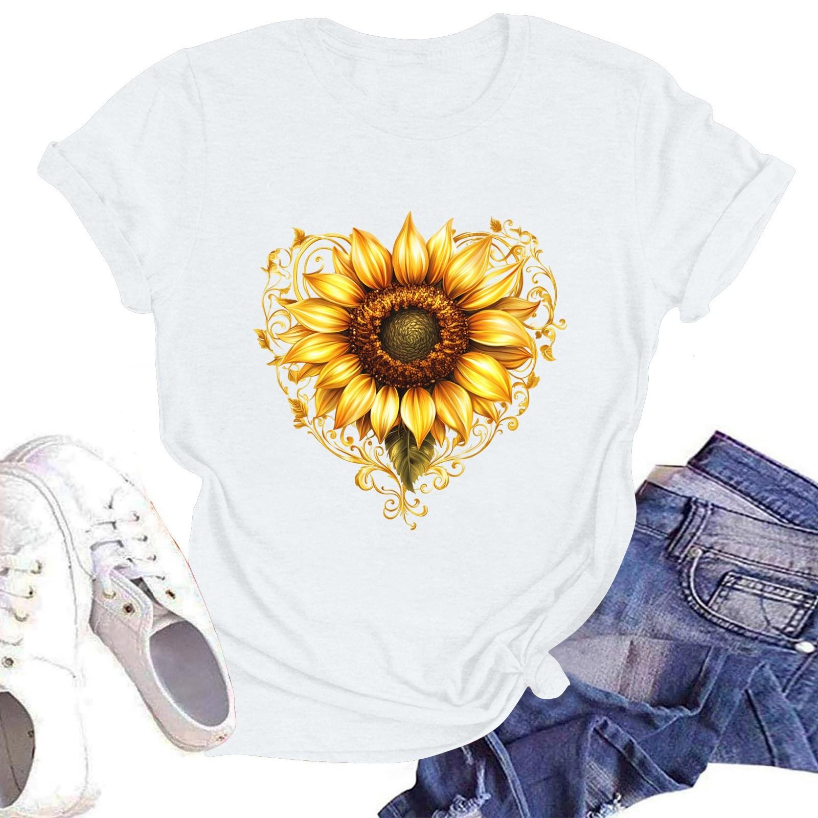 

Женская футболка с коротким рукавом и круглым вырезом, повседневный цветочный принт XL белый