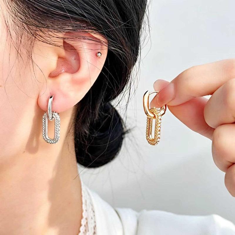 Retro Double Loop Earrings For Women Shiny Rhinestone Geometry Round Hoop Earrings Girls Punk Hip Hop Jewelry Gift