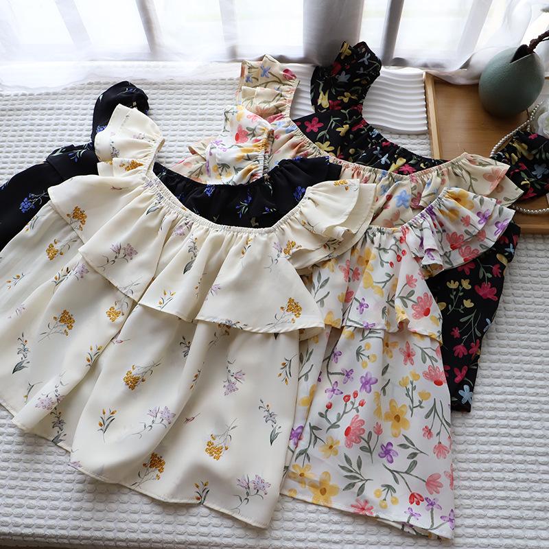 

2025 Korean Sweet Ruffle Floral Age-Reducing Loose Blouse for Women One Size