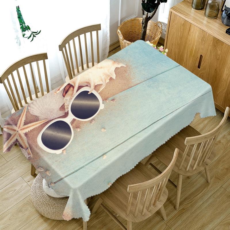 Thicken Cotton Tablecloth Starfish Imitation Wood Grain Pattern Rectangular Round Table Cloth For Wedding Picnic Party