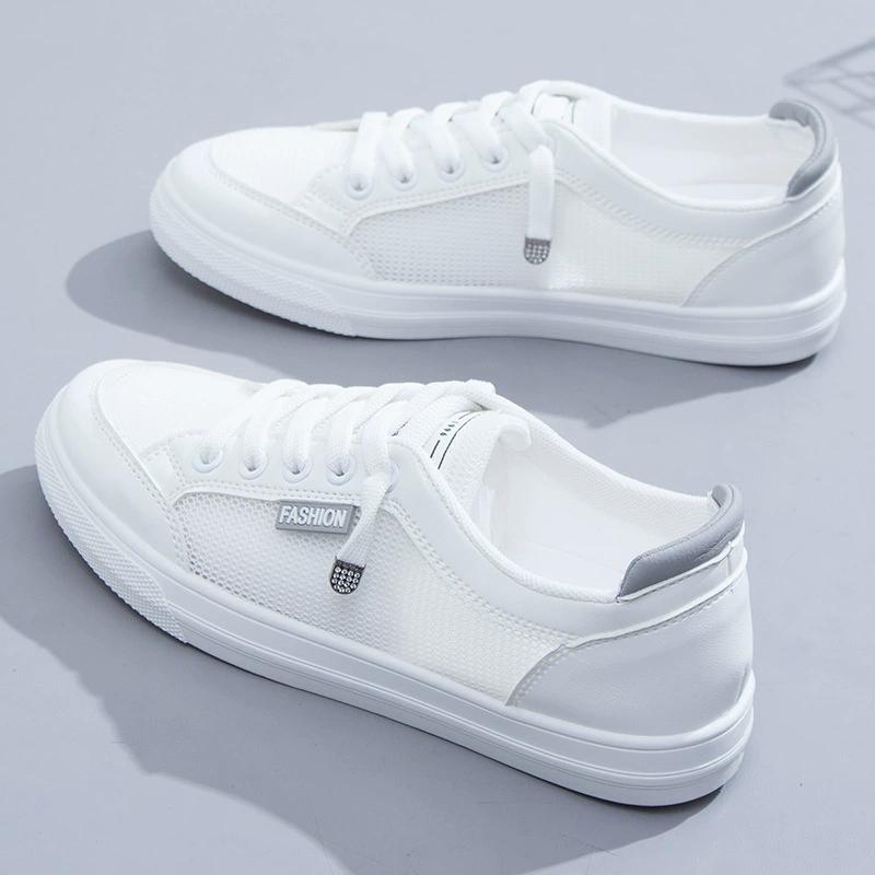Women's White Mesh Casual Sneakers - Spring/Summer Breathable Thick-Soled Versatile Shoes