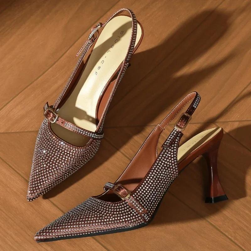 

Fashion Blingbling Rhinestone Decorative Design Brand Pumps Women Fashion Pointed Toe Thin Heel Dress Shoes Elegant Wedding Bridal Shoes 35