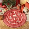 Christmas Circular Carpet For Living Room, Red Color Scheme, Festive Christmas Tree, Cheerful Home Decoration