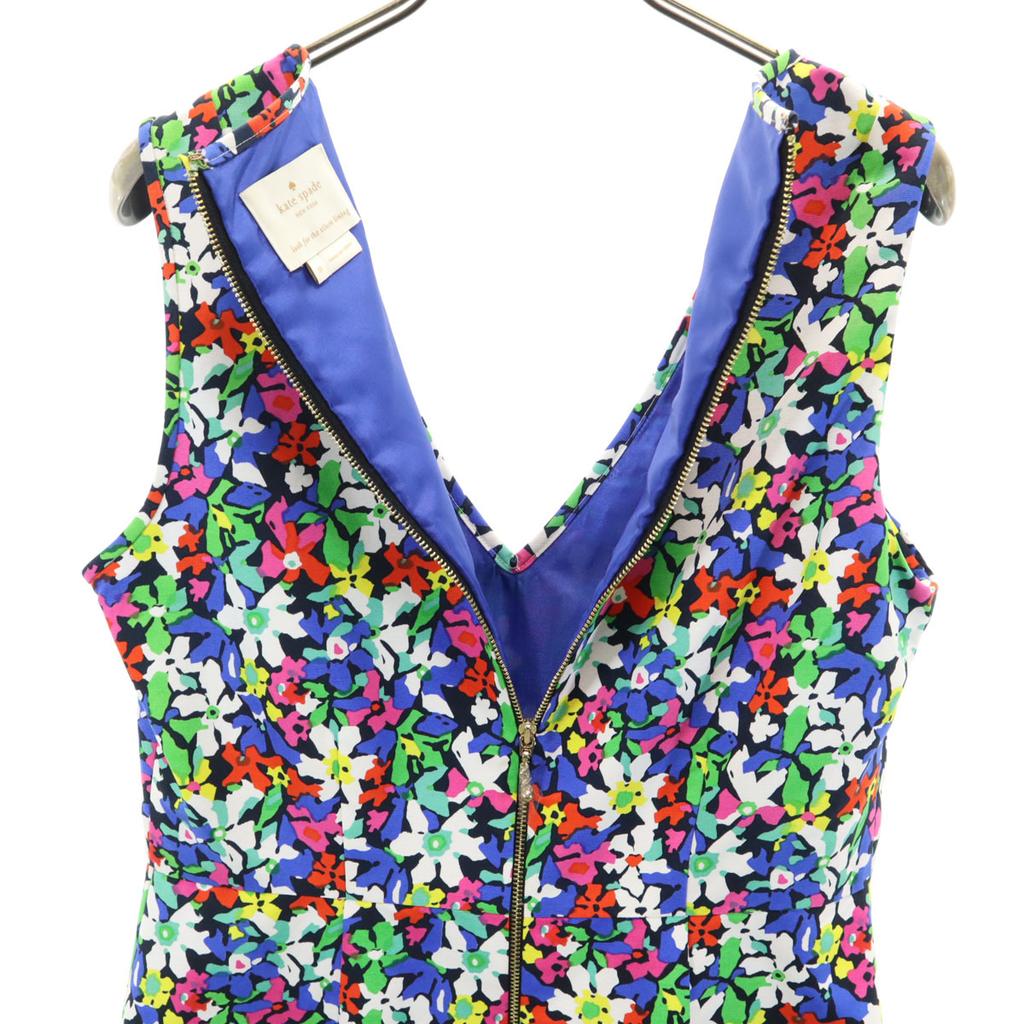 Kate Spade Silk Blend Floral No Sleeve V Neck One Piece 8 Navy Women Used