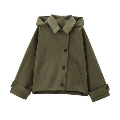 Autumn New European and American Style Hooded Long Sleeved Lapel Jacket Single Breasted Trench Coat Short Jacket