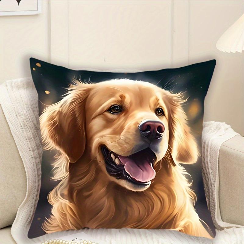 1Pc Smiling Golden Retriever Printed Throw Pillow Cover,Suitable For Sofa,Bedroom,Living Room,A Heartwarming Gift For Dog Lovers