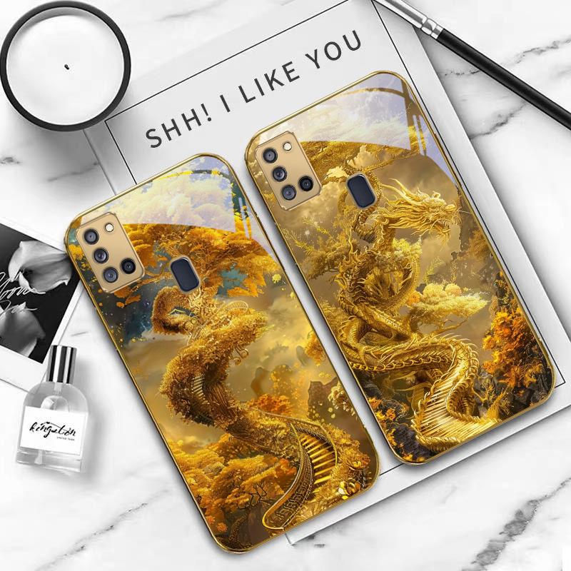 Mythical Golden Dragon For Samsung A 31 32 A33 A34 35 14 A15 13 16 25 26 50 52 53 54 55 56 70 71 72 73 Golden Glass Phone Case