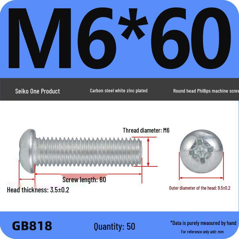 4.8 Grade Galvanized Phillips Round Head Screw (M2-M8)