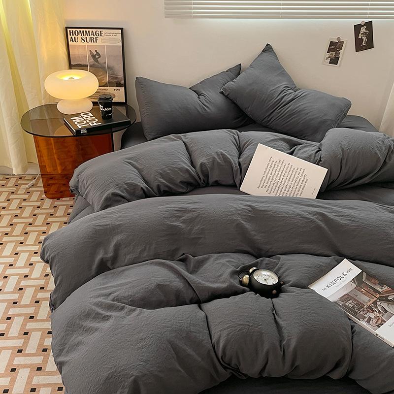 Four-piece Set for Sleeping Naked On Winter Bed, Washed Cotton Sheets, Quilt Cover, Fitted Sheet, Three-piece Set for College Dormitory