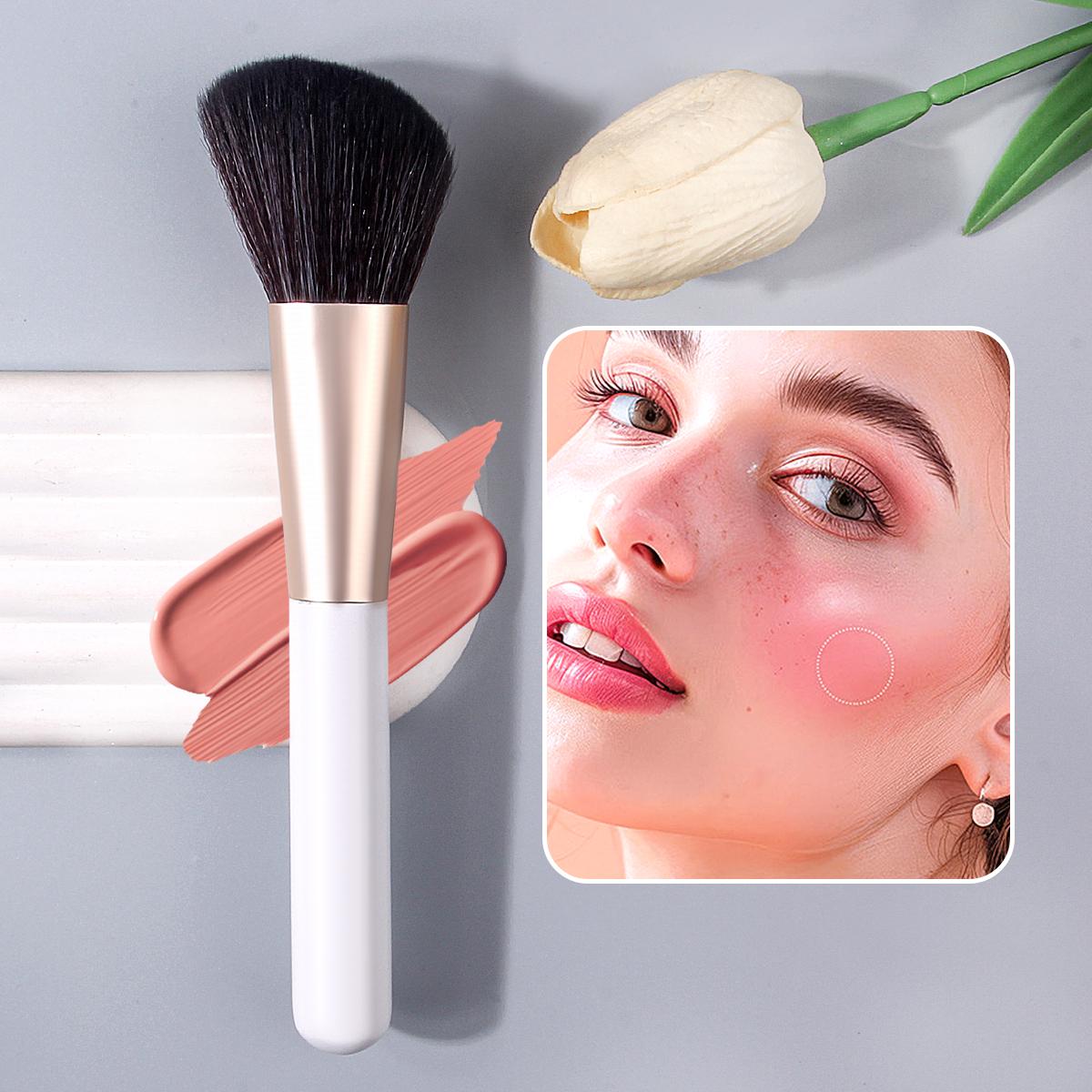 

White long rod blush brush, bevel contour brush, side face shadow brush, highlight brush, beginner makeup brush, makeup tools білий