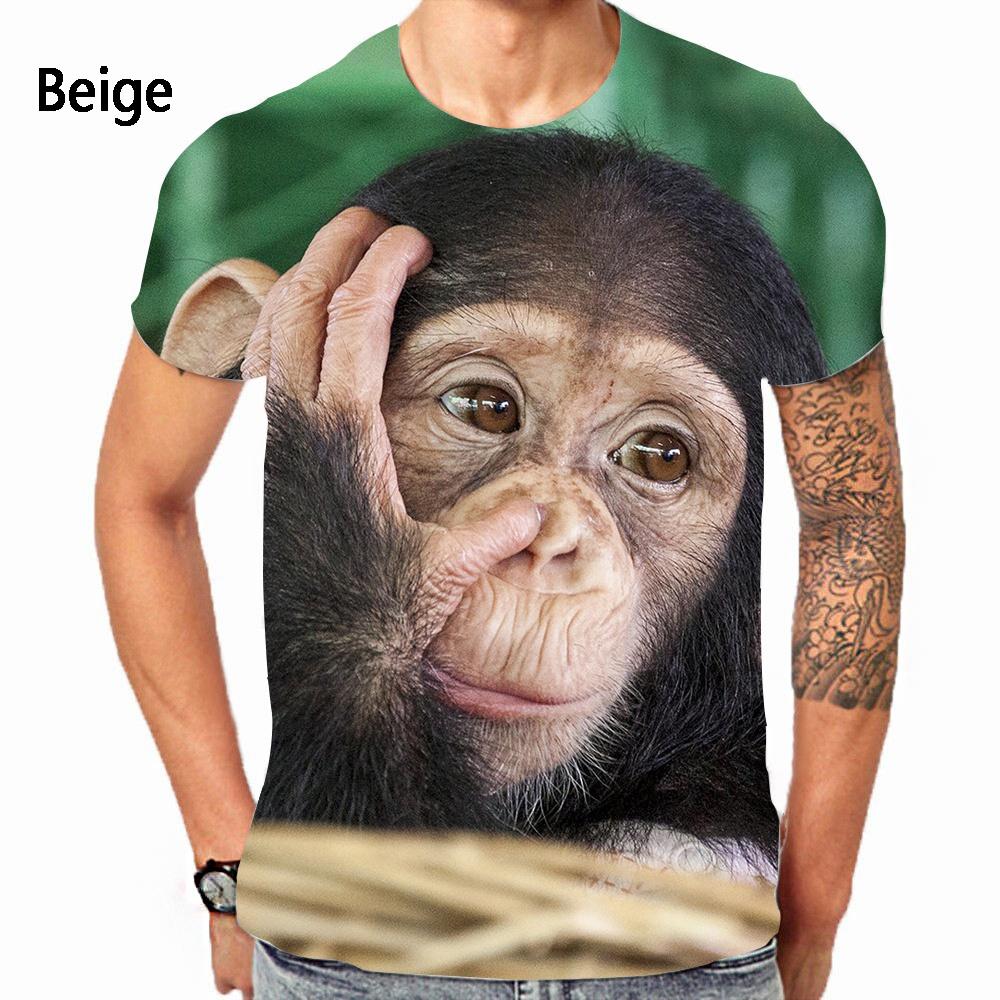 Men's Fashion Gorilla Monkey 3D Printed T-shirts Summer Casual Round Neck Short Sleeved T-shirts