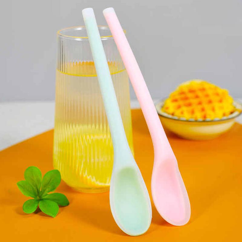 Silicone Integrated Tableware Heat Resistant Kitchen Spoons Nonstick Kitchen Mixing Flatware Kitchenware Soup Spoon Dining Bar