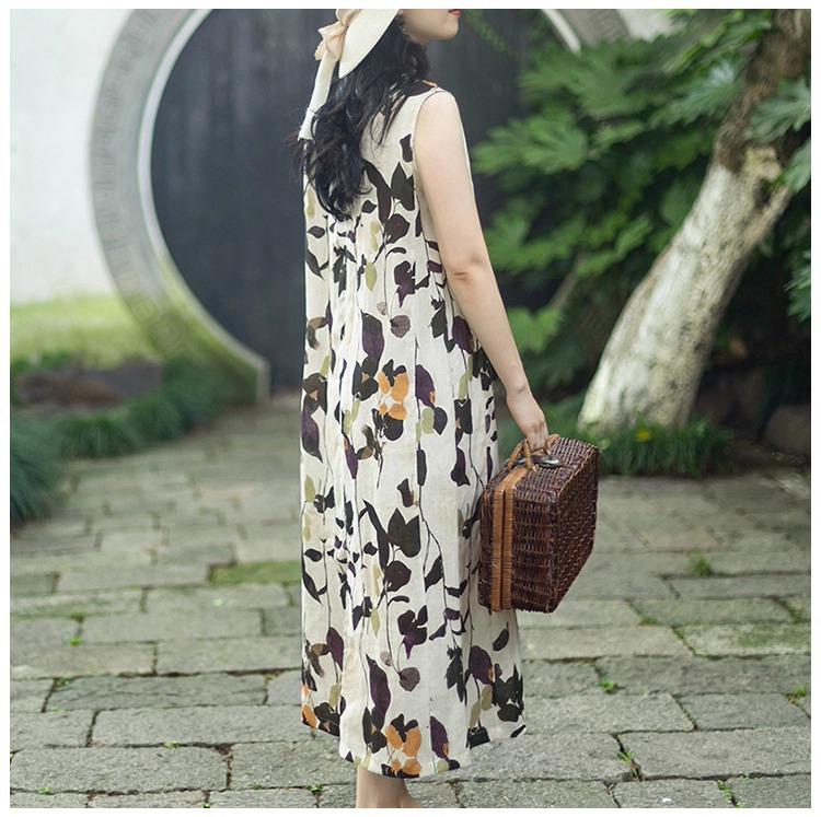 2026 Summer Cotton Linen Sleeveless Loose Fit Artistic Slimming Dress for Women