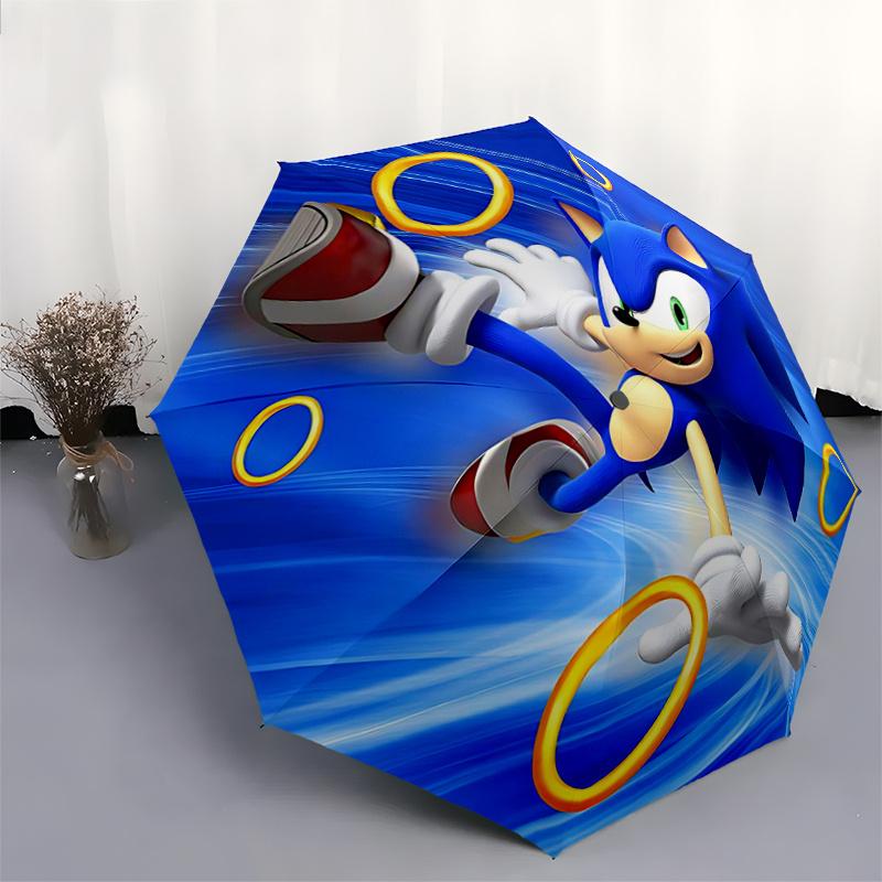 1pc Sonic the Hedgehog Automatic Opening/Closing Umbrella - Portable 3-Fold Design with 8 Ribs, Outdoor, for Fans, Travelers, Daily Use, Gift Ide