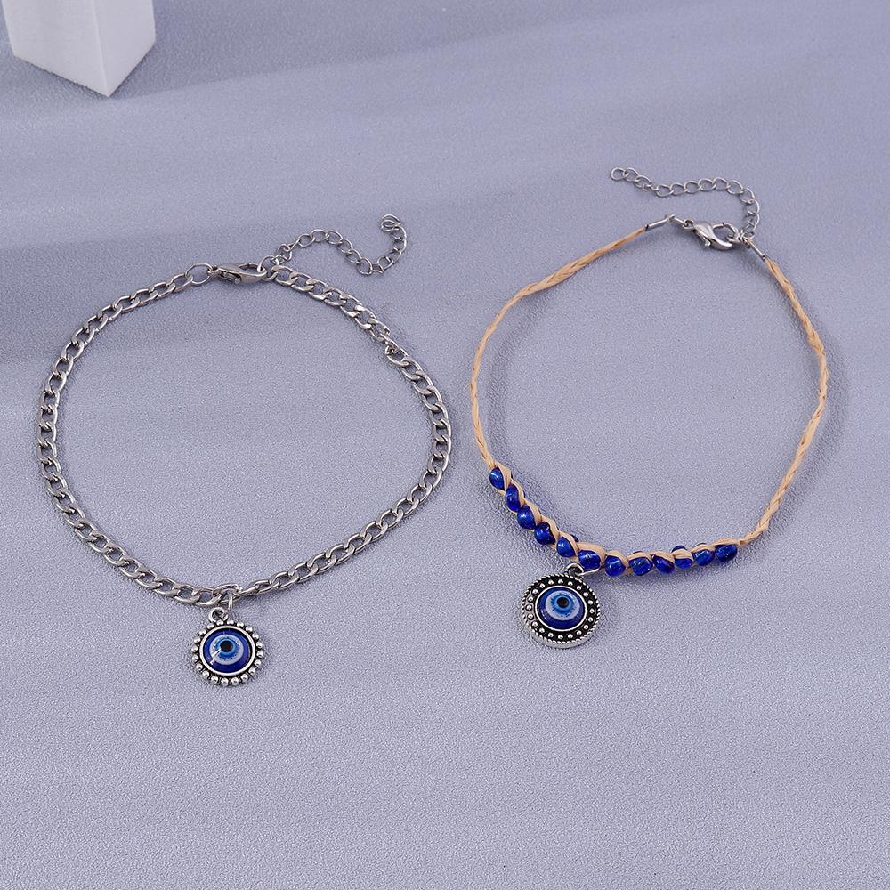 2pcs Bohemian Blue Evil Eye Anklets for Women Summer Beach Anklet Bracelets Chain Girls Jewelry Gifts