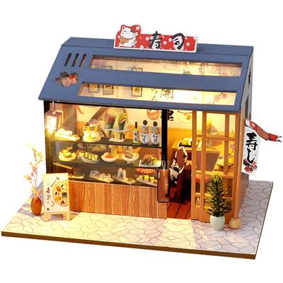 moin moin Scale Dollhouse Miniature DIY Kit Set Cat Sushi Japanese Realistic LED 2208dh340 1/24 [English Instructions] Restaurant, Food, Food, Lights,