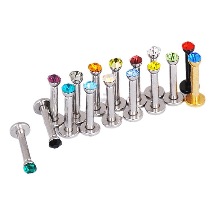 Multicolor 1.2*8mm Stainless Steel 16G Rhinestone Lip and Cartilage Stud