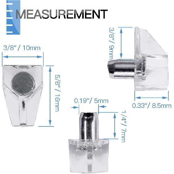 30pcs Clear Plastic 5mm Shelf Pins, 3/16 Cabinet Shelf Support Pegs for Kitchen Cabinets Bookcase Shelves Cupboard (Transparent)