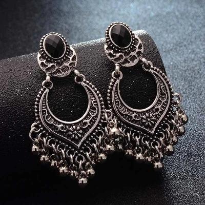 Zarif Kadın Modası Trend Boho Küçük Boncuk Püskül Antik Küpe Kadınlar için Vintage Küpeler Siyah Rhinestone Takı Hediyeler