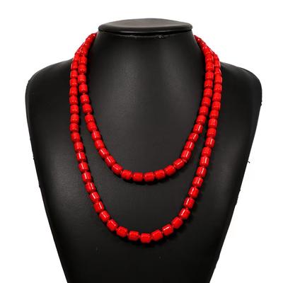 Vintage Style Handmade Red Turquoise Stone Beaded Necklace Long 1.2 Meters Cylindrical Beads Boho Ethnic Layering Statement Necklace Original