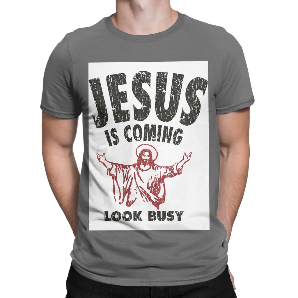 Jesus Is Coming Look Busy 1992 Funny 100 Cotton TShirt Jesus Tees Tops For Unisex