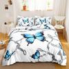 Butterfly Duvet Cover Set Queen King Size Sparkly Blue Butterflies Bedding Set Boho Style Quilt Cover Set For Girls Kids 3 Pcs