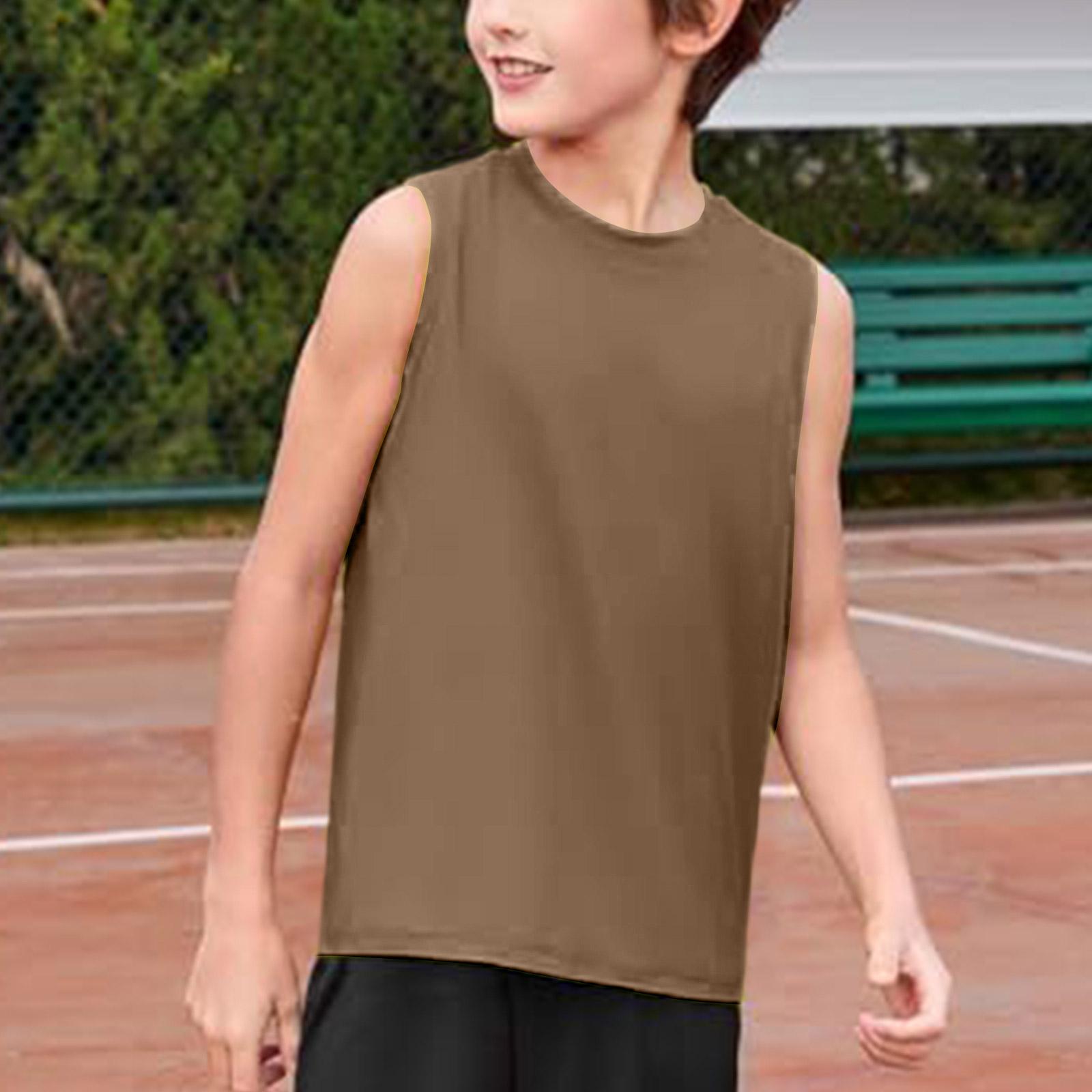 Boys  School Sleeveless Tee - Loose Round Neck Vest 110 коричневый