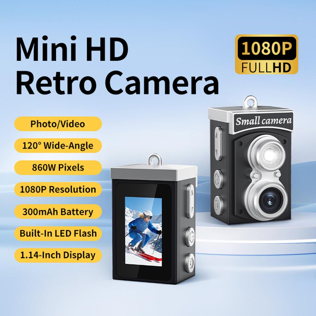 Retro 1080P HD Camera with Flash & 1.14In Screen Video Recording Cam Vintage Photo Camcorder for Kid Adult Beginner Gift