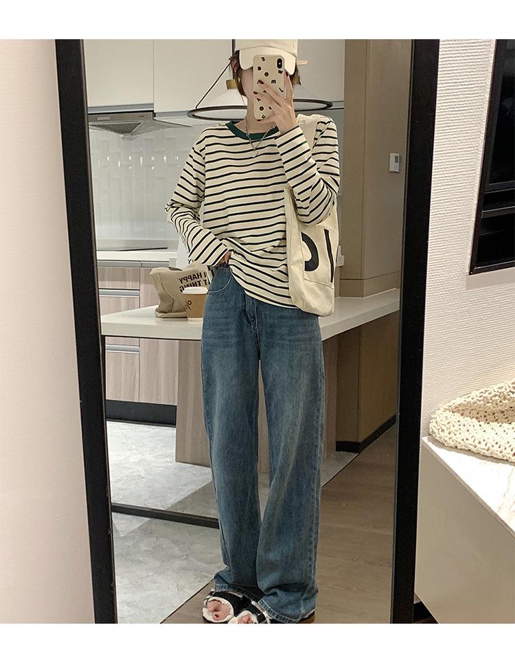 Women's Striped Cotton Long-Sleeve T-Shirt - Loose Fit, Versatile Casual Top for Spring and Autumn