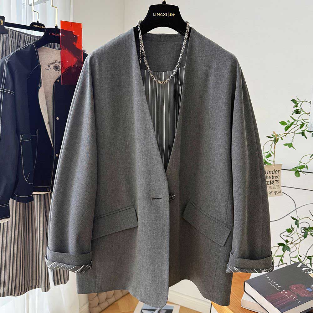 

Женский пиджак-пальто Хлопковый Осенне-зимний Утепленный Повседневный Оверсайз В полоску На подкладке С V-образным вырезом XXL