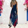 Women Plus Size Off Shoulder V Neck Strappy Sleeveless Star Printed A Line Long Dress