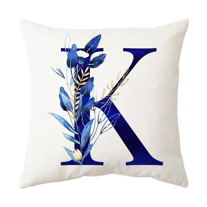 Blue Plant Alphabet Print Pattern Cushion Cover Home Living Room Sofa Decoration Square Throw Pillow Pillow Cover 45x45cm
