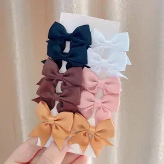 10Pcs/Set Classical Solid Ribbon Bow Hair Clips for Kids Girl Handmade Bows Hairpin Barrettes Headwear Children Hair Accessories