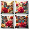 Butterfly Dance Flowers Romantic Pattern Home Decor Pillowcase Living Room Sofa Polyester Cushion Cover with Zipper