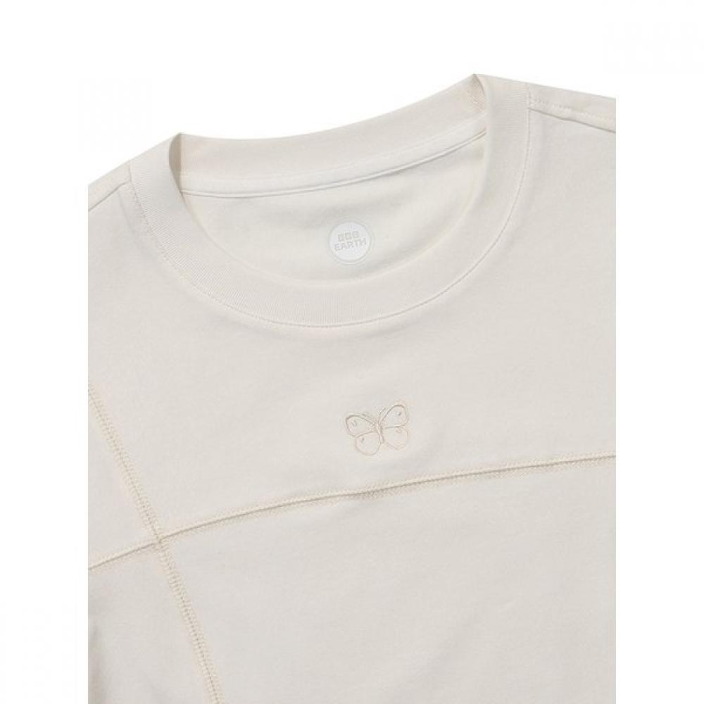 Women Line Color Block ShorT Sleeve T shirT  Ivory 