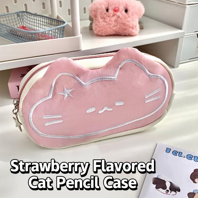 1 Piece Large Capacity Simplicity Pen Storage Bag Pink Cat Print Pencil Case Cartoon Kitten Cute Pen Organizer Bag For Children