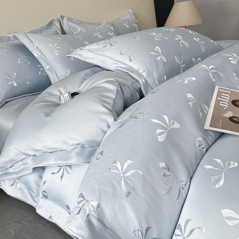 Sommer Kjølig Iskald Silke Jacquard Sengetøy Sett Fire-dels Sett Silke Hudvennlig Silkeaktig Glatt Laken Dynetrekk Putetrekk