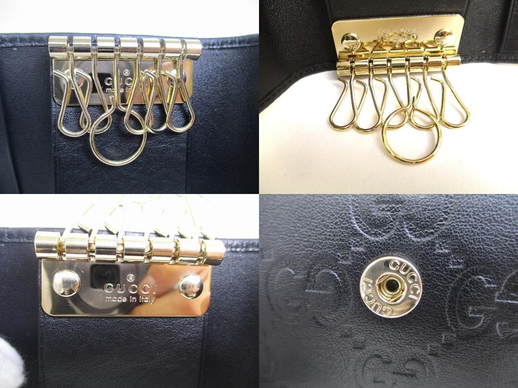Authentic GUCCI Guccissima Black Leather 6 Pics Key Chain #921  Refurbished