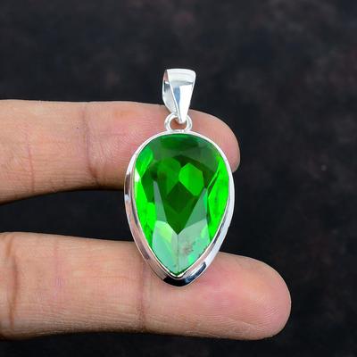 Faceted Green Amethyst Pendant 925 Sterling Silver Pendant Handmade Statement Pendant Gemstone Pendant Latest Design Jewelry Gifts for Women